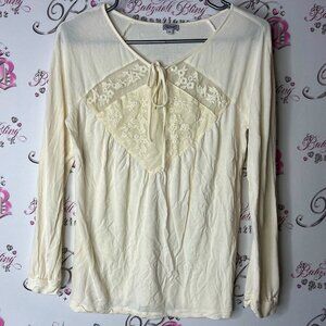 Kismet long sleeve shirt Lacie floral ribbon tie Ivory Lace Detail Women's Top